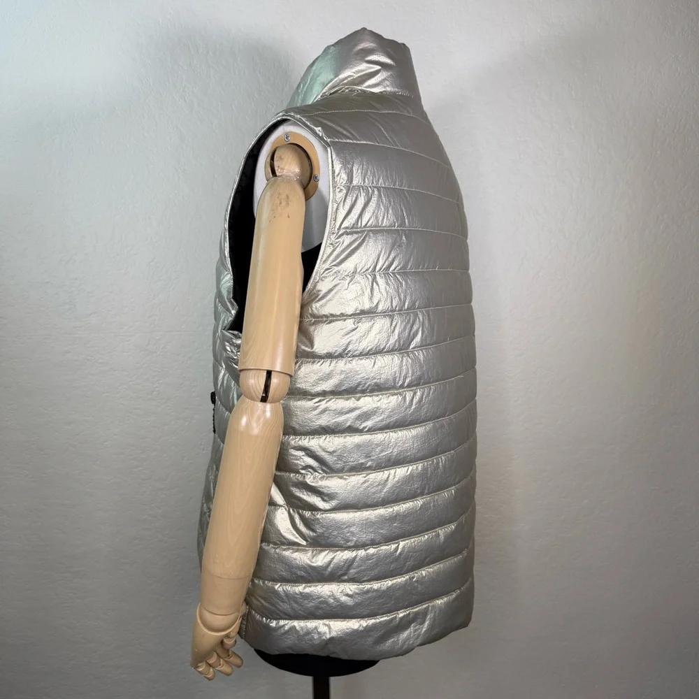 Joseph Ribkoff Reversible Quilted Gold Metallic Puffer Vest Size Large EUC